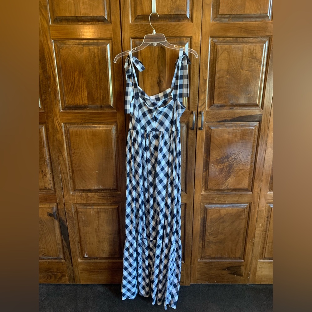 Steele Women’s Maxi Dress Navy & White Plaid Size: L - Picture 2 of 6